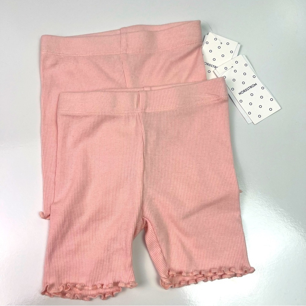 Pair of Two Nordstrom Pink Ribbed Ruffle Shorts Baby Girls Sz 6M NWT